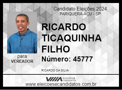 Candidato RICARDO TICAQUINHA FILHO 2024 - PARIQUERA-AÇU - Eleições