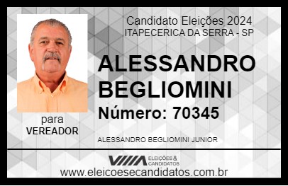 Candidato ALESSANDRO BEGLIOMINI 2024 - ITAPECERICA DA SERRA - Eleições