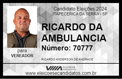 Candidato RICARDO DA AMBULANCIA 2024 - ITAPECERICA DA SERRA - Eleições