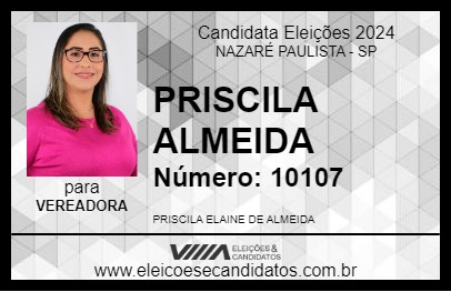 Candidato PRISCILA ALMEIDA 2024 - NAZARÉ PAULISTA - Eleições