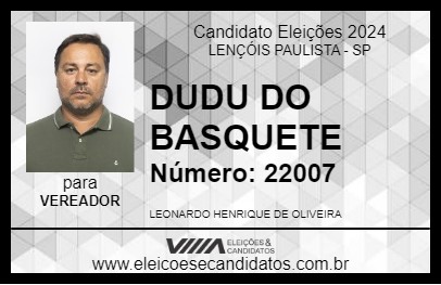 Candidato DUDU DO BASQUETE 2024 - LENÇÓIS PAULISTA - Eleições