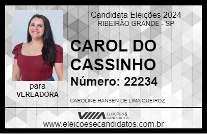 Candidato CAROL DO CASSINHO 2024 - RIBEIRÃO GRANDE - Eleições