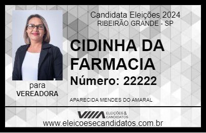 Candidato CIDINHA DA FARMACIA 2024 - RIBEIRÃO GRANDE - Eleições