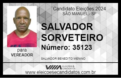 Candidato SALVADOR SORVETEIRO 2024 - SÃO MANUEL - Eleições