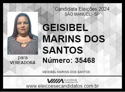 Candidato GEISIBEL MARINS DOS SANTOS 2024 - SÃO MANUEL - Eleições