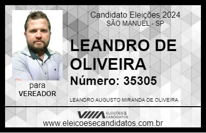 Candidato LEANDRO DE OLIVEIRA 2024 - SÃO MANUEL - Eleições