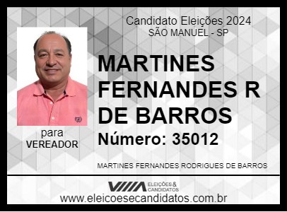 Candidato MARTINES FERNANDES R DE BARROS 2024 - SÃO MANUEL - Eleições