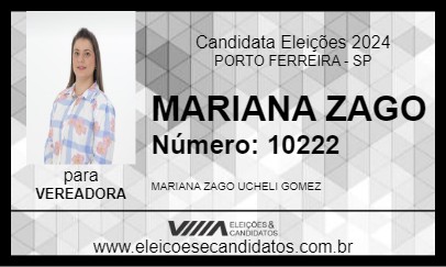 Candidato MARIANA ZAGO 2024 - PORTO FERREIRA - Eleições