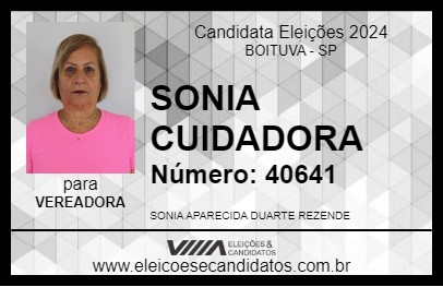 Candidato SONIA CUIDADORA 2024 - BOITUVA - Eleições