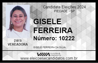 Candidato GISELE FERREIRA 2024 - PIEDADE - Eleições