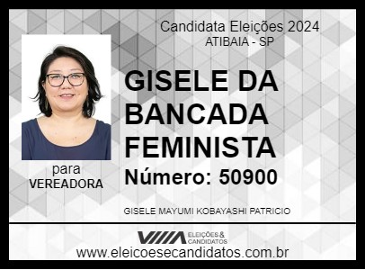 Candidato GISELE DA BANCADA FEMINISTA 2024 - ATIBAIA - Eleições