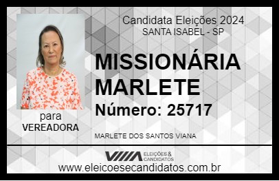 Candidato MISSIONÁRIA MARLETE 2024 - SANTA ISABEL - Eleições