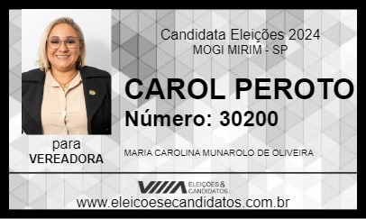 Candidato CAROL PEROTO 2024 - MOGI MIRIM - Eleições