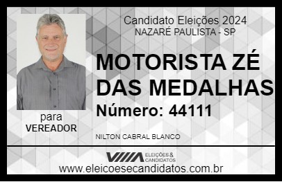 Candidato MOTORISTA ZÉ DAS MEDALHAS 2024 - NAZARÉ PAULISTA - Eleições