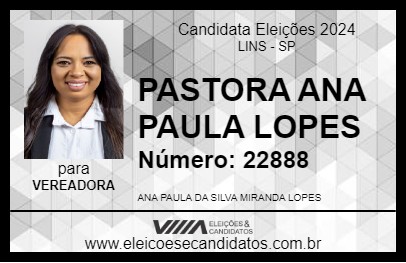 Candidato PASTORA ANA PAULA LOPES 2024 - LINS - Eleições