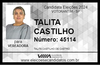 Candidato TALITA CASTILHO 2024 - VOTORANTIM - Eleições