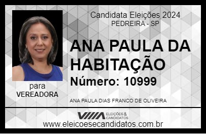 Candidato ANA PAULA DA HABITAÇÃO 2024 - PEDREIRA - Eleições