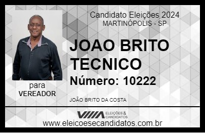 Candidato JOAO BRITO TECNICO 2024 - MARTINÓPOLIS - Eleições