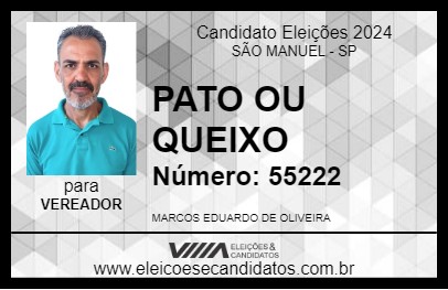 Candidato PATO OU QUEIXO 2024 - SÃO MANUEL - Eleições