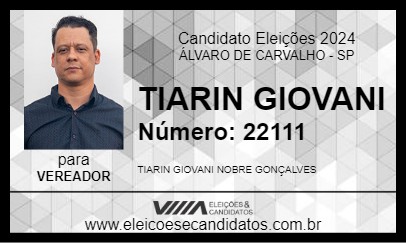 Candidato TIARIN GIOVANI 2024 - ÁLVARO DE CARVALHO - Eleições