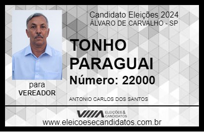 Candidato TONHO PARAGUAI 2024 - ÁLVARO DE CARVALHO - Eleições