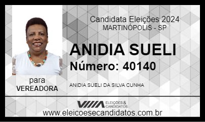 Candidato ANIDIA SUELI 2024 - MARTINÓPOLIS - Eleições