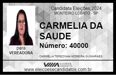 Candidato CARMELIA DA SAUDE 2024 - MONTEIRO LOBATO - Eleições