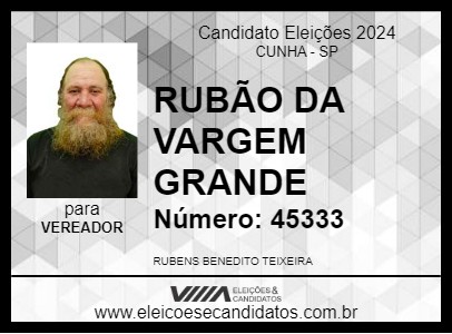 Candidato RUBÃO DA VARGEM GRANDE 2024 - CUNHA - Eleições