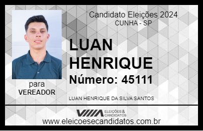 Candidato LUAN HENRIQUE 2024 - CUNHA - Eleições