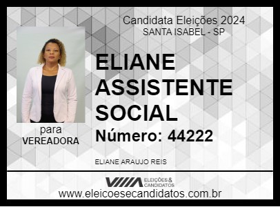 Candidato ELIANE ASSISTENTE SOCIAL 2024 - SANTA ISABEL - Eleições