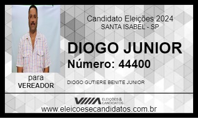 Candidato DIOGO JUNIOR 2024 - SANTA ISABEL - Eleições