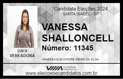 Candidato VANESSA SHALLONCELL 2024 - SANTA ISABEL - Eleições