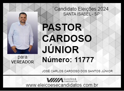 Candidato PASTOR CARDOSO JÚNIOR 2024 - SANTA ISABEL - Eleições