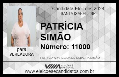 Candidato PATRÍCIA SIMÃO 2024 - SANTA ISABEL - Eleições