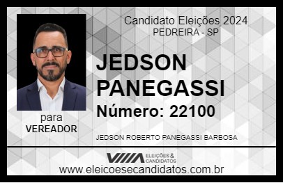 Candidato JEDSON PANEGASSI 2024 - PEDREIRA - Eleições