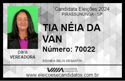 Candidato TIA NÉIA DA VAN 2024 - PIRASSUNUNGA - Eleições