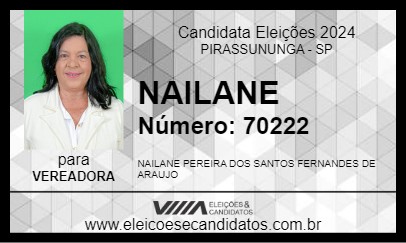 Candidato NAILANE 2024 - PIRASSUNUNGA - Eleições