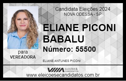 Candidato ELIANE PICONI BABALU 2024 - NOVA ODESSA - Eleições