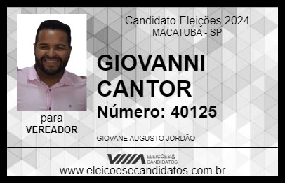 Candidato GIOVANNI CANTOR 2024 - MACATUBA - Eleições