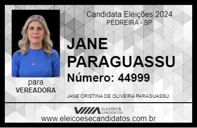 Candidato JANE  PARAGUASSU 2024 - PEDREIRA - Eleições