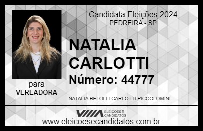 Candidato NATALIA CARLOTTI 2024 - PEDREIRA - Eleições