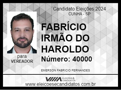 Candidato FABRÍCIO IRMÃO DO HAROLDO 2024 - CUNHA - Eleições