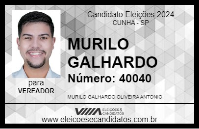 Candidato MURILO GALHARDO 2024 - CUNHA - Eleições