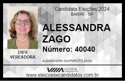 Candidato ALESSANDRA ZAGO 2024 - BARIRI - Eleições