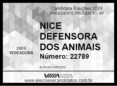 Candidato NICE DEFENSORA DOS ANIMAIS 2024 - PRESIDENTE PRUDENTE - Eleições