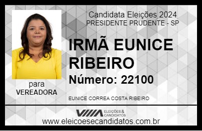 Candidato IRMÃ EUNICE RIBEIRO 2024 - PRESIDENTE PRUDENTE - Eleições