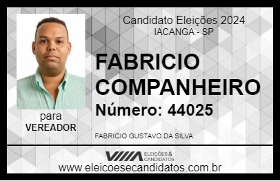 Candidato FABRICIO COMPANHEIRO 2024 - IACANGA - Eleições