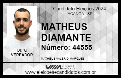 Candidato MATHEUS DIAMANTE 2024 - IACANGA - Eleições