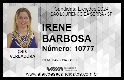 Candidato IRENE BARBOSA 2024 - SÃO LOURENÇO DA SERRA - Eleições