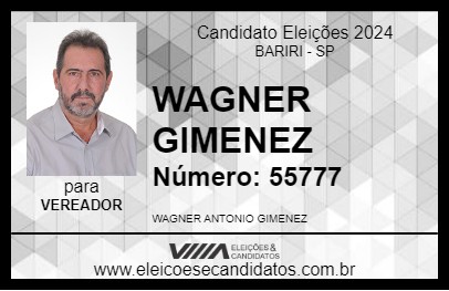 Candidato WAGNER GIMENEZ 2024 - BARIRI - Eleições